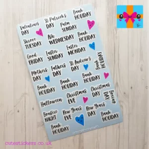 uk yearly holiday planner stickers