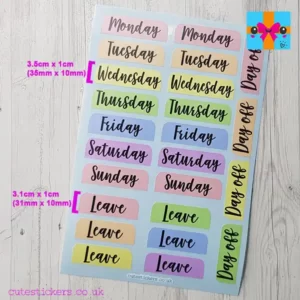 days of the week planner stickers