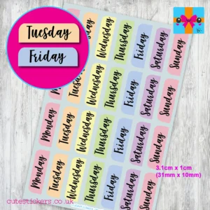 Medium Days of the Week Planner Stickers 31mm x 10mm