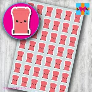 red wheelie bin planner stickers kawaii