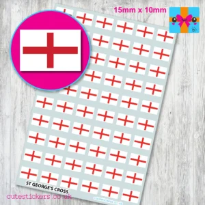 England St Georges Cross flag stickers 15mm x 10mm