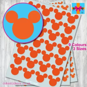 Mickey Mouse Head Stickers 3 sizes orange