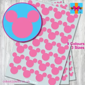 Mickey Mouse Head Stickers 3 sizes pink