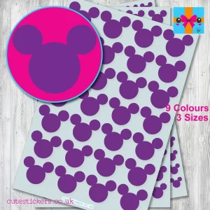 Mickey Mouse Head Stickers 3 sizes purple