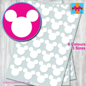 Mickey Mouse Head Stickers 3 sizes white