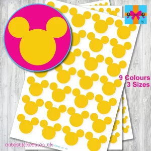 Mickey Mouse Head Stickers 3 sizes yellow