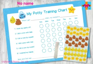 BLUE Kawaii Potty Training Chart NO NAME no pen