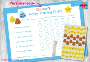 BLUE Kawaii Potty Training Chart PERSONALISED no pen