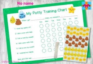 GREEN Kawaii Potty Training Chart NO NAME no pen