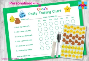 GREEN Kawaii Potty Training Chart PERSONALISED
