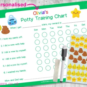 GREEN Kawaii Potty Training Chart PERSONALISED
