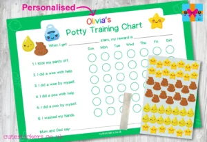 GREEN Kawaii Potty Training Chart PERSONALISED no pen