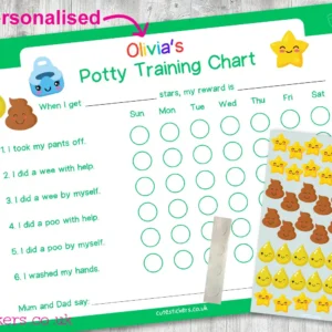 GREEN Kawaii Potty Training Chart PERSONALISED no pen