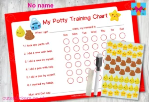 RED Kawaii Potty Training Chart NO NAME