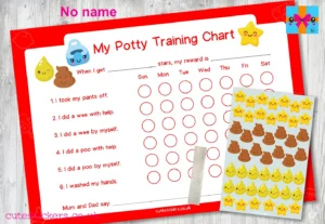 RED Kawaii Potty Training Chart NO NAME no pen