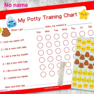 RED Kawaii Potty Training Chart NO NAME no pen