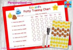 RED Kawaii Potty Training Chart PERSONALISED