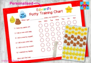 RED Kawaii Potty Training Chart PERSONALISED no pen
