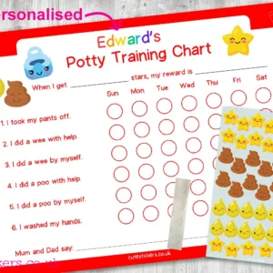 RED Kawaii Potty Training Chart PERSONALISED no pen
