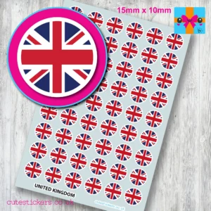 Union Jack United Kingdom ROUND flag stickers 15mm