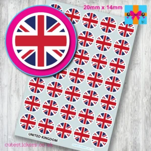 Union Jack United Kingdom ROUND flag stickers 20mm