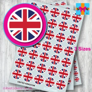 Union Jack United Kingdom ROUND flag stickers 3 sizes