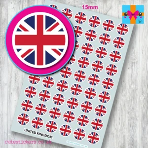 Union Jack United Kingdom - round flag stickers 15mm