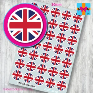 Union Jack United Kingdom - round flag stickers 20mm