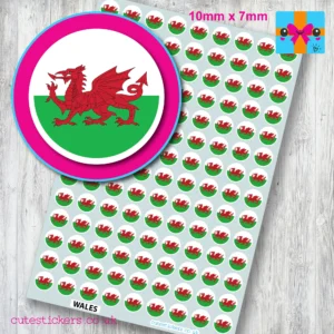 Wales Welsh ROUND flag stickers 10mm