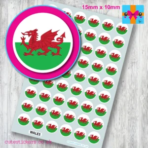 Wales Welsh ROUND flag stickers 15mm