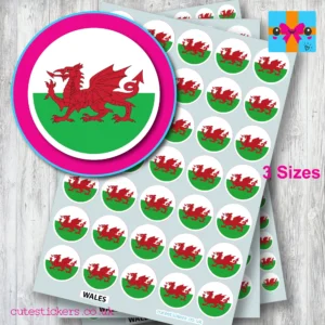 Wales Welsh ROUND flag stickers 3 sizes