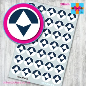 Antarctica ROUND flag stickers 20mm