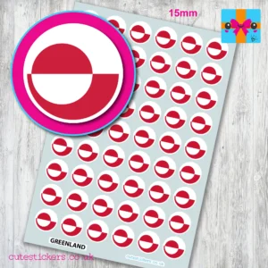 Greenland ROUND Flag stickers 15mm
