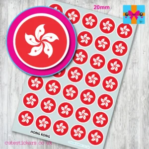 Hong Kong ROUND Flag stickers 20mm