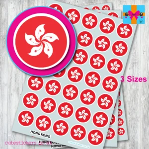 Hong Kong ROUND Flag stickers 3 sizes