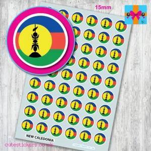 New Caledonia ROUND Flag stickers 15mm