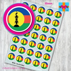 New Caledonia ROUND Flag stickers 20mm