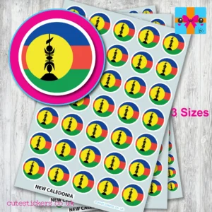 New Caledonia ROUND Flag stickers 3 sizes
