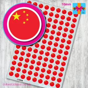 ROUND China Chinese Flag Stickers 10mm