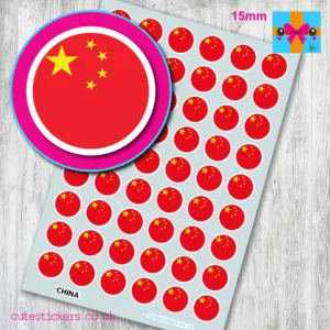 ROUND China Chinese Flag Stickers 15mm