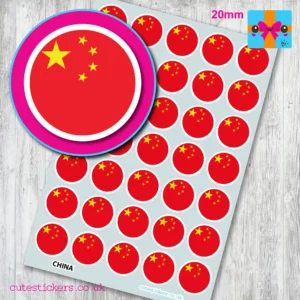 ROUND China Chinese Flag Stickers 20mm