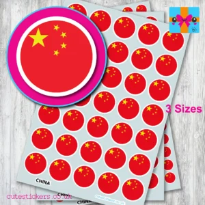 ROUND China Chinese Flag Stickers 3 sizes