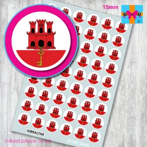 ROUND Gibraltar Flag Stickers 15mm