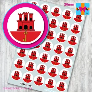 ROUND Gibraltar Flag Stickers 20mm