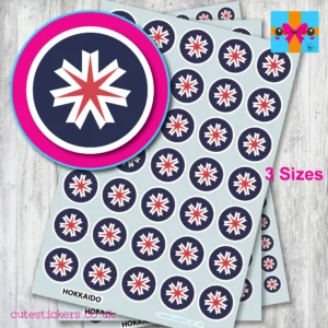 ROUND Hokkaido Flag Stickers 3 sizes