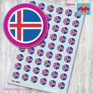 ROUND Iceland Flag Stickers 15mm
