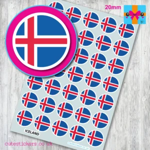 ROUND Iceland Flag Stickers 20mm
