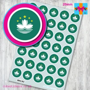 ROUND Macau Flag Stickers 20mm