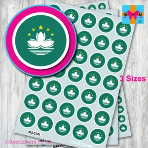 ROUND Macau Flag Stickers 3 sizes