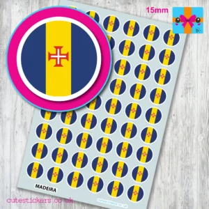 ROUND Madeira Flag Stickers 15mm
